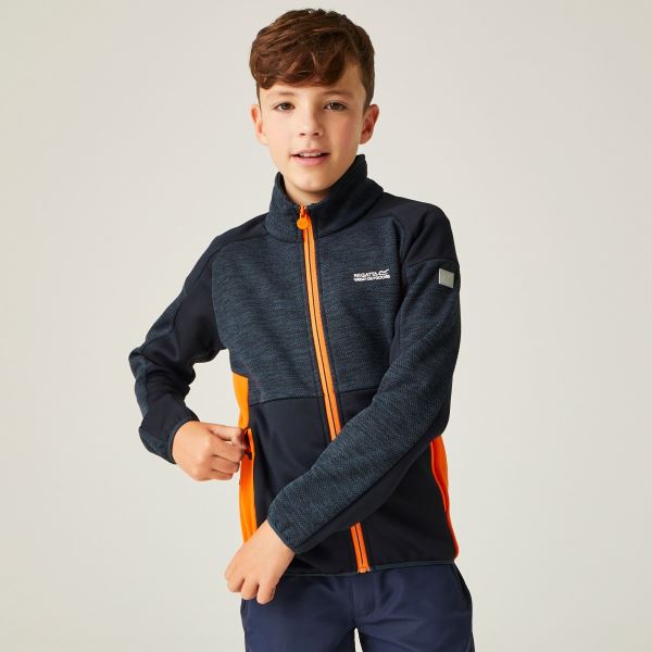 Kinder-Fleece-Sweatshirt Regatta HIGHTON ZIII blau-schwarz/orange